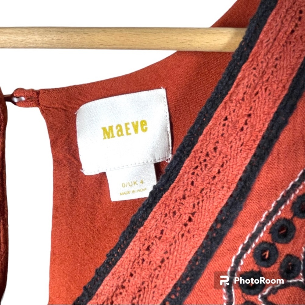 Anthropologie Maeve Desert Embroidered Jumpsuit Burnt Orange Red Wide Leg Size 2 - Picture 5 of 11
